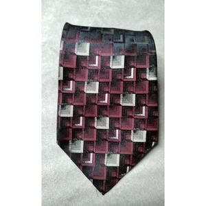 Nubio Collezione Esclusivo 100% Silk Tie Geometric Red Black Ivory Colorshifting